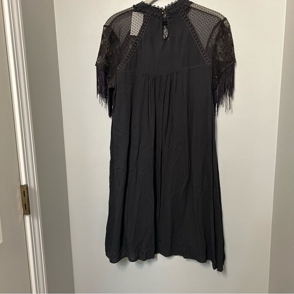 Women’s Black Midi Dress with Lace & Fringe - Picture 8 of 9